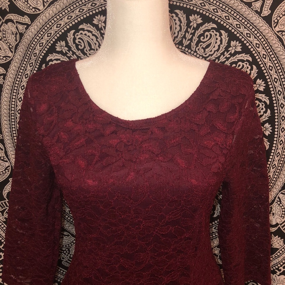 LUSH Burgundy Lace Skater Dress